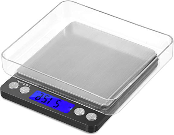 Proster Mini Escala Digital de Bolsillo 0.01-500g Escala Postal de Alta Precisión para Alimento de la Cocina, Pesar Gemas, Joyas y Otros Objetos Preciosos - Color Plata y Negro