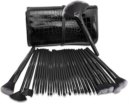 Brochas maquillaje profesional USpicy 32pcs, set de cepillos de maquillaje comésticos para sombra de ojos, colorete,polvo y cejas con bolsa de viaje
