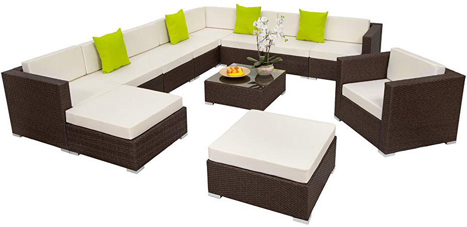 TecTake XXL ALUMINIO POLIRATÁN CONJUNTO TRESILLO MUEBLES DE RATÁN CONJUNTO PARA JARDÍN INCL. FIJACIONES - disponible en diferentes colores - (Marrón Antiguo | No. 401814)