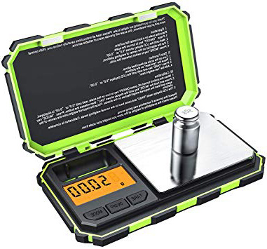 Criacr Báscula Digital de Bolsillo, (200 x 0.01g) Mini Balanzas de Precisión con Peso de Calibración de 50g, Báscula de Joyería con Retroiluminación LCD, 6 Unidades, Función de Tara-Verde