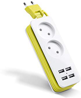 Wonyered Multificional Regleta Enchufes con 2 Tomas Corrientes y 4 USB Tomas Alargadora Cable de 1.5m 1200W/10A