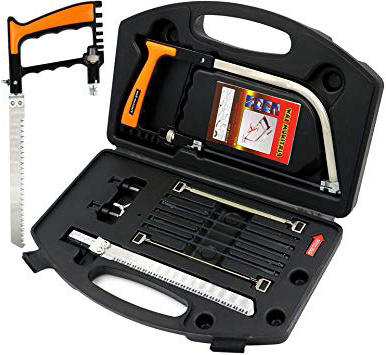 Hiveseen Mini Set Sierra de Mano, 15-in-1, Multiusos, HSS Juego de 12 Pulgadas con 5 Hojas de Sierra, Serrucho Pequeña Manual Herramienta de Arco para Cristal, Azulejos, Madera, Metal, Plástico