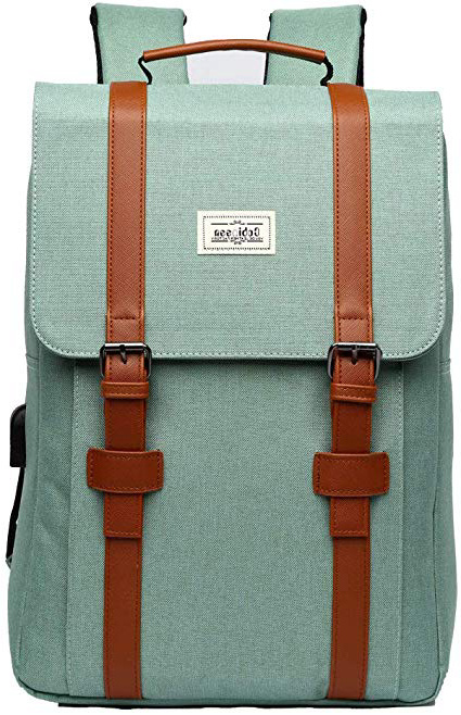 Mochila para Portátil Mochila universitaria Bolsa para la Escuela Se Adapta a un portátil de 15 Pulgadas con Puerto USB (Verde)