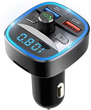 【Nuevo Versión】 Transmisor FM Bluetooth, HOLALEI Qc3.0 Manos Libres para Coche, Inalámbrico Reproductor MP3 Mechero Coche Adaptador Receptor con Dual USB 5V/2.4A & 1A, Soporte Tarjetas SD + U Disk