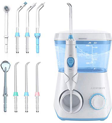 Flosser de agua, TUREWELL Irrigador bucal dental profesional 600 ML Gran capacidad de depósito con puntas multifuncionales 10 Presiones de agua Flosser dental de encimera (aprobado por la FDA)