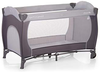 Hauck Sleep N Play Go Plus - Cuna de viaje 4 piezas, de nacimiento hasta 15 kg, con apertura lateral, ruedas, colchón, bolso de transporte, gris