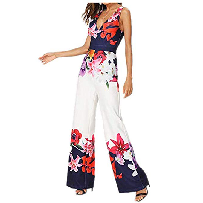 Vectry Mono Largo Sin Mangas con Cremallera Y Estampado Floral Sexy De para Mujer 2019 Nuevo Mono De Mujer