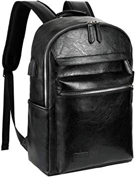 VBIGER Mochila Portatil Cuero PU de Moda 15,6 Pulgadas Mochila Negocios Viaje con Puerto USB (Negro2)
