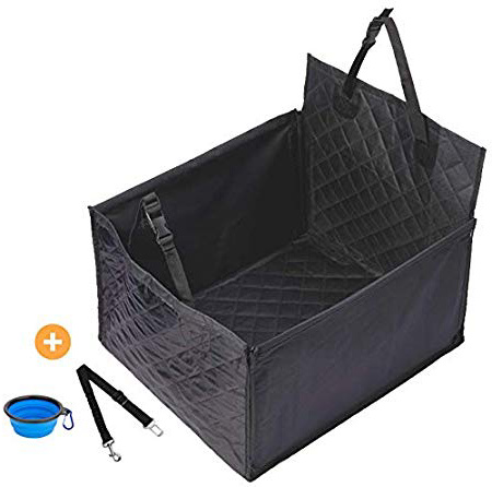 Asiento para Perros para Asiento de atrás - 60 x 53 x 35 cm - Robustas Varillas de Fibra de Vidrio - Ajuste Universal para Todos los Coches - Protector del Asiento - Regalos: Bol Plegable y cinturón