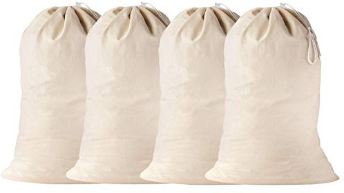 SweetNeedle - Pack de 4 - 100% algodón Bolsas de lavandería extra grandes y deber pesadas en color natural - 71 x 91 CM (28 IN x 36 IN) - Muy duraderas, con cordón, lavables a máquina y reutilizables