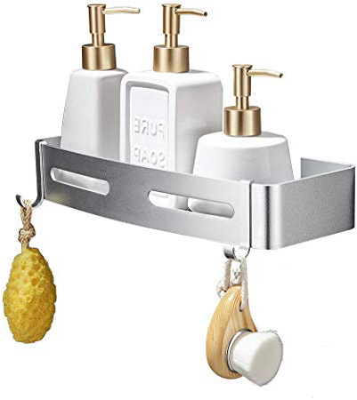 GERUIKE Baño Estante Autoadhesivo Baño Esquina para Ducha Aluminio Estante Ducha Sin Taladro Acabado Mate Cesta de Ducha Estantes de Pared Cesta Rectangular Plata