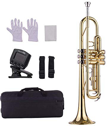 Muslady Trompeta de Latón Bb Estándar Instrumento de Viento con Boquilla Bolsa Guantes Paño de limpieza Sintonizador