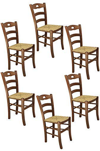 Tommychairs sillas de Design - Set de 6 sillas Savoie 38 Cocina, Comedor, Bar y Restaurante con Estructura en Madera Color Nuez y con Asiento en Paja