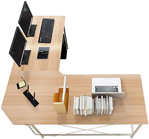 sogesfurniture Escritorio de Computadora en Forma de L, 150cm + 150cm Mesa de Ordenador Mesa de Estudio Estación de Trabajo, Mesa Esquinera para Casa, Oficina, Arce Blanco LD-Z01MO-BH