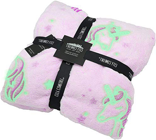 CityComfort Manta de Unicornio y Estrellas Que Brillan en La Oscuridad para Niñas, Mantas Nórdicas Super Suaves para Cama Sofá, Regalos Unicornios para Niñas Chicas Mujeres