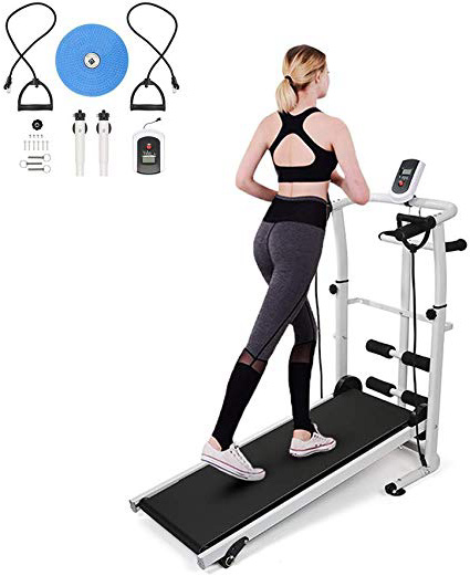 MUPAI Manual Cinta de Correr, Andar para Correr Máquina de Entrenamiento,Fitness Ejercicio,con Pantalla LED, Abdominales y Volante de Inercia, 145 * 54 * 110cm