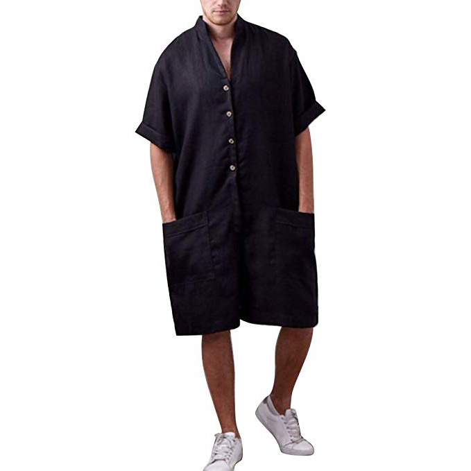 STRIR Petos De Pantalones Mono De Lino para Hombre con Bolsillo Liga Babero Pantalón Corto Manga Monos Cool diseño Corto Pantalones Mamelucos Partido Monos Novio Cortos de Carga