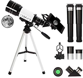 ESAKO Telescopio para niños y Principiantes 70mm telescopios astronómicos portátiles con teléfono Monte Luna Filtro y 3X Lente Barlow