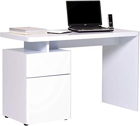 Movian Ohrid - Escritorio con 1 cajón y 1 puerta, 120 x 55 x 76 cm, lacado blanco brillante