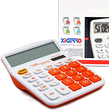 OFFIDIX Calculadora de Escritorio de Oficina Calculadora Electrónica de Energía Solar y de Batería Doble Calculadora de Pantalla LCD Portátil de 12 Dígitos Grande Naranja
