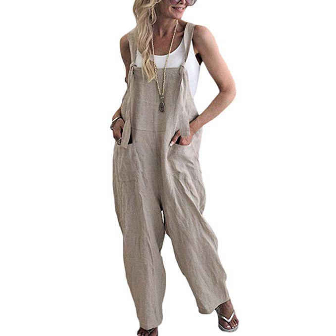 Petos de Pantalones Largo Casual para Mujer, Morbuy Verano Lino Baggy Harem Mono Suelto Moda Bolsillos Overoles Jumpsuit Tirantes Playa Fiesta Oficina Pantalón
