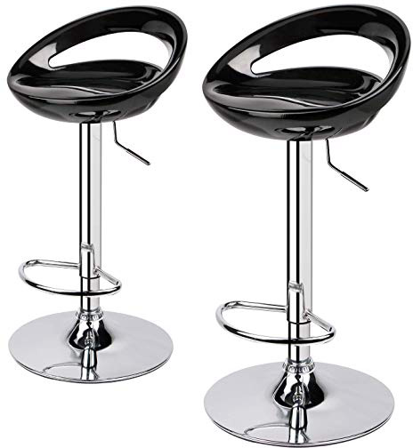 Leader Accessories Conjunto de 2 Taburetes ABS de Bar Cómodo y Moderno Asiento de Plástico ABS Silla con Respaldo Medialuna Curvo Altura Ajustable Giratoria para Cocina, Negro
