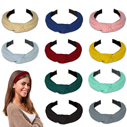 Diademas de Pelo Anchas 10 Piezas, Winpok Diademas para Mujer Elástica Turbantes Diadema de Nudo Bandas Diadema Para Mujeres 10 Colores
