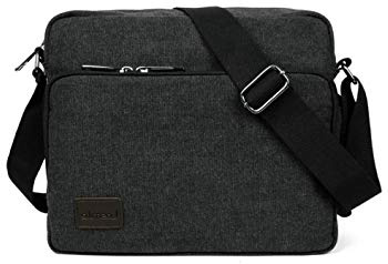 LOSMILE Bolsa de Mensajero Bandolera de Lona Retro para Hombres y Mujeres, Deportes, Trabajo, Casual, Viajes. (Negro)