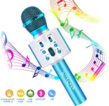 Micrófono Karaoke Bluetooth, FishOaky Microfono Inalámbrico Altavoces, Portátil Karaoke para Niños Cantar, Función de Eco, Compatible con Android/iOS o Teléfono Inteligente