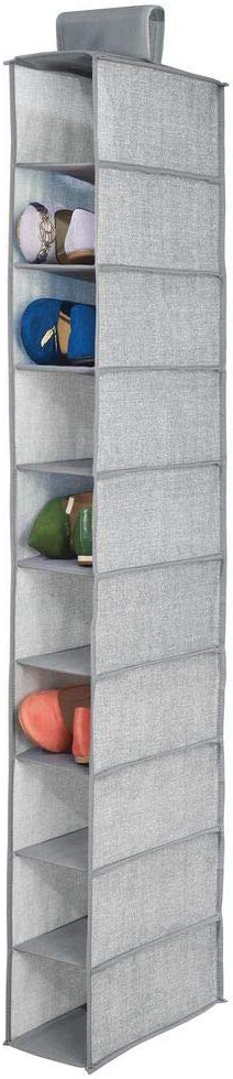 mDesign Zapatero de tela para colgar en el armario – Armario de tela para guardar zapatos, bolsos, etc.– Estantería colgante para organizar calzado con 10 estantes – gris
