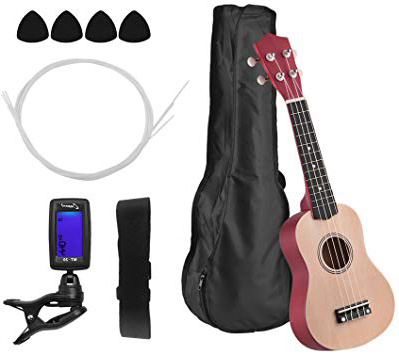 Ukulele 21in Acústico Soprano Tilo con Ccorrea de Transporte Uke Strap Strings Picks Tuner (color de madera)