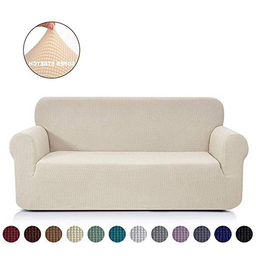 Ramotto Funda de Sofá Elástica Material Jacquard Poliéster Protector para Sofás Acolchado para Mascotas Casa (Beige, 2 Plaza)