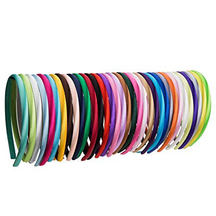 34 Piezas 10 mm Diademas de Satén de Niñas Cinta Cubierta de 36 cm de Perímetro Accesorios de Peinado, Multicolor