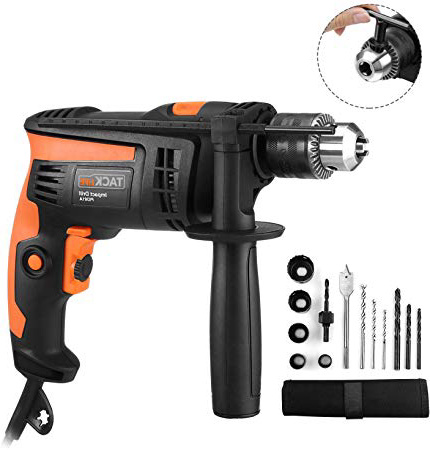 Taladro, Tacklife 710W Mejorado Taladro Percutor, Taladro Eléctrico 2800RPM, 12 Brocas y Tope de Profundidad, Martillo Taladro 2 Funciones en 1, Portabroca de 13mm, Empuñadura Giratoria 360° PID01A