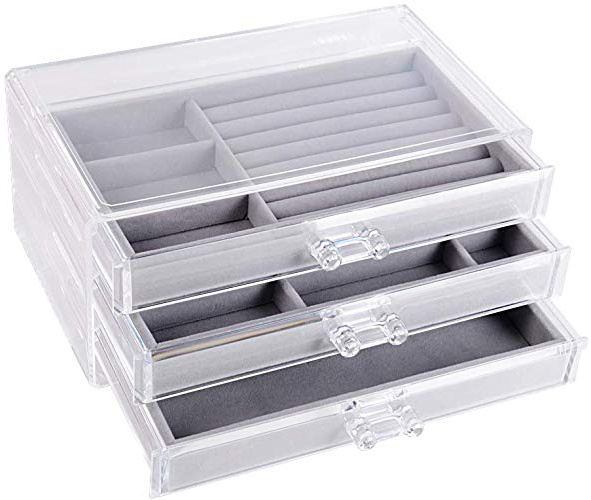 BUONDAC Caja Joyero Organizador Joyerías Estuche de Almacenamiento para Joyas Anillos Bisutería Pendientes Collares Pulseras Aretes