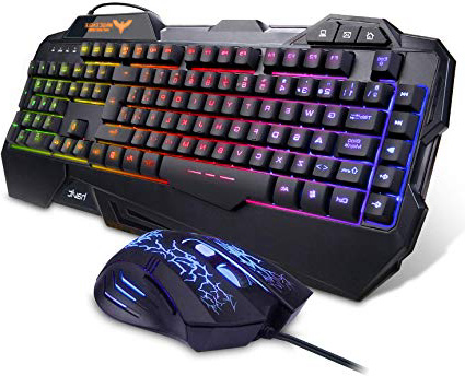 Teclado Gaming HAVIT Teclado y Ratón con Cable,ratón de 3200 DPI, Rainbow Retroiluminación con 12 eclas multimedia y 19 teclas anti fantasma para Windows/Vista /Linux/Mac (Teclado Español,Negro)
