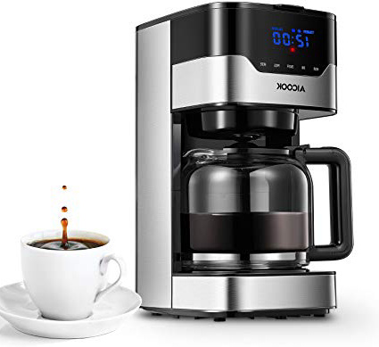 Aicook Cafetera con Temporizador Programable, Cafetera Goteo para 12 Tazas, Máquina de Café con Pantalla Táctil, Filtro Permanente, Sistema Antigoteo, Tanque de Agua DE 51 oz/ 1.5 Litros/ 900W, Negro