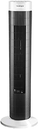Aigostar 33JTS - Ventilador de torre oscilante, temporizador programable, 3 velocidades, motor de 45 W, oscilación de 85º y altura de 76 cm. Color blanco y negro.