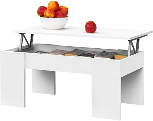 COMIFORT Mesa Centro Elevable Extensible - Mesa Salón Funcional con Gran Almacenaje, Estilo Moderno, Muy Resistente, Color Blanco, Ecológica, Fabricada en Europa