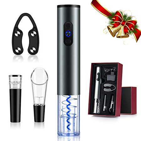 LDB Sacacorchos Eléctrico Inalámbrico,Profesional Automático Abrelatas de Vino,Abridor Botellas con Cortador de Papel,Vertedor, Tapón de Vino Silicona de Vacío y Caja de Regalo.