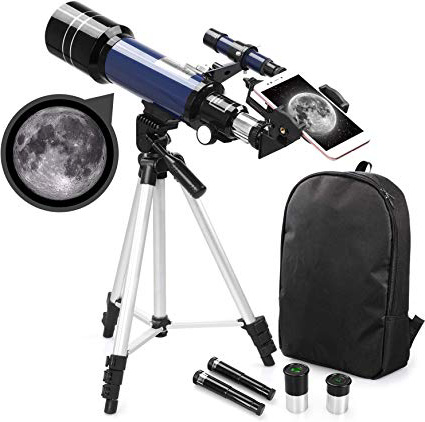 Telescopio Refractor astronómico para niños Principiantes: telescopio Refractor de 70 mm con Mochila, Adaptador para Smartphone y trípode Ajustable para Ver la Luna