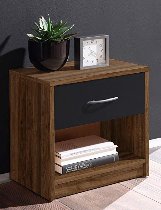 Stella Trading Pepe Mesilla de Noche, Madera, Columbia Nussbaum/Abs. Schwarz, 28 x 39 x 41 cm