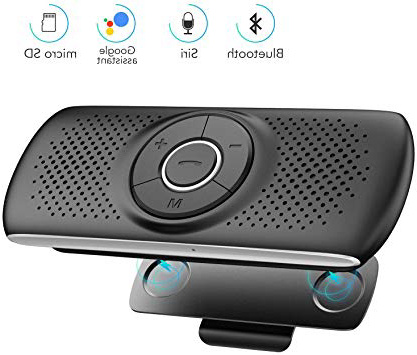 AGPTEK Manos Libres para Coche Bluetooth 4.2 con Siri, Google Asistente de Comandos de Voz, Altavoz Inalámbrico con Ranura de Tarjeta TF, Soporta Conexión de 2 Móvil Simultáneamente, Negro