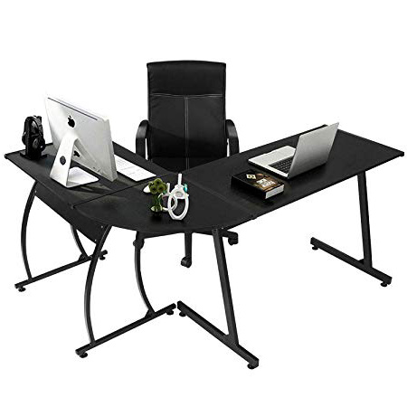 Coavas Escritorio en L Mesa de Ordenador Esquinero para Despacho Habitación Juvenil o Estudio para Hogar u Oficina Esquinero Color Negro (Negro)