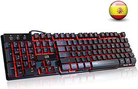 Rii RK100 Teclado Gaming,Teclado de Membrana con sensibilidad mecánica,USB LED Retroiluminado Ideal para Jugar, Trabajos de Oficina
