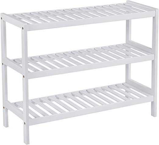 SONGMICS Zapatero de Bambú, Estantería para Zapatos, Organizador Múltifuncional de 3 Niveles, 70 x 26 x 55 cm, Color Blanco LBS13W