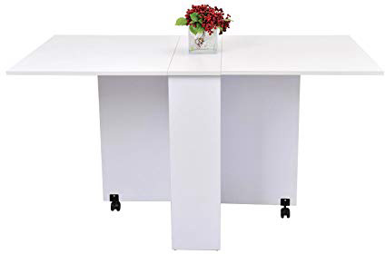 Mesa Plegable de Madera con Ruedas Escritorio Estante Estanteria Blanco Cocina