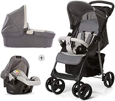 Hauck Shopper SLX Trio Set - Silla de paseo, 3 piezas de capazo, sillita y grupo 0+, Negro/Gris