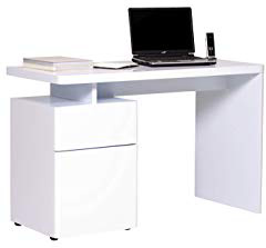 Movian Ohrid - Escritorio con 1 cajón y 1 puerta, 120 x 55 x 76 cm, lacado blanco brillante