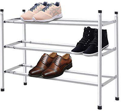 ZAPATERO DE METAL ESTANTERIA PARA ZAPATOS EXTENSIBLE 62 A 115 CM 3 BALDAS HASTA 18 PARES